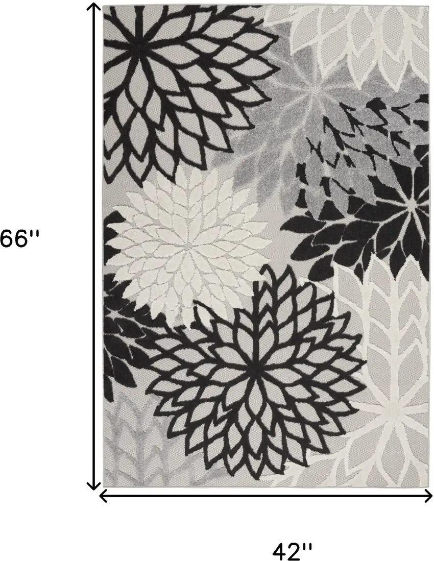 Black And White Floral Indoor Outdoor Area Rug Photo 9