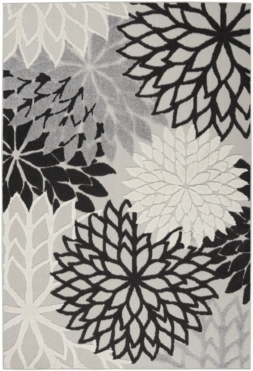 Black And White Floral Indoor Outdoor Area Rug Photo 5