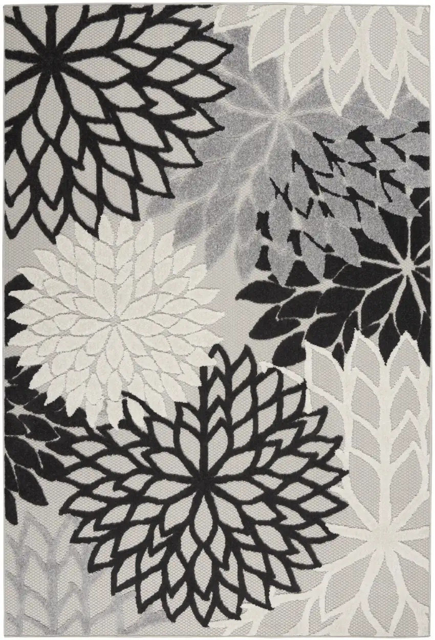 Black And White Floral Indoor Outdoor Area Rug Photo 1