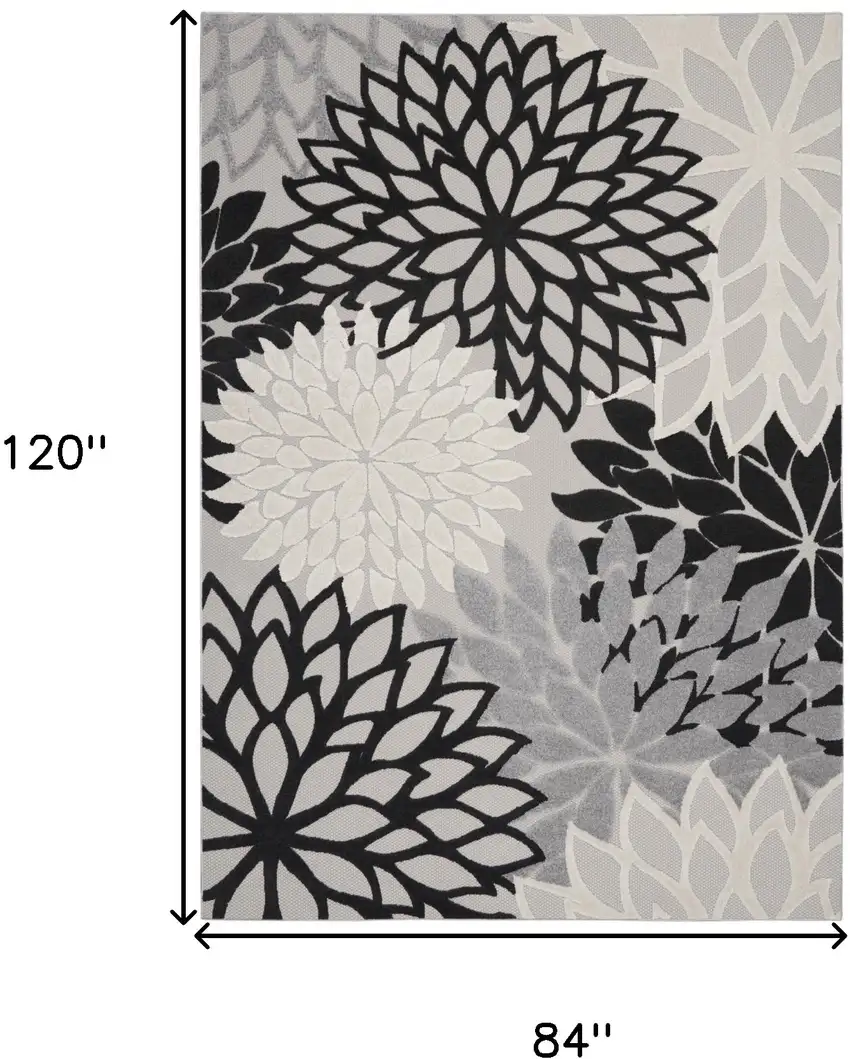 Black White Floral Indoor Outdoor Area Rug Photo 9