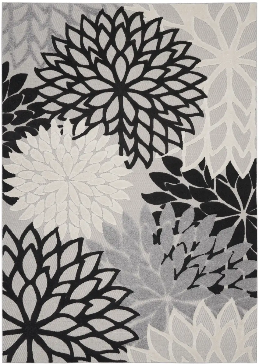 Black White Floral Indoor Outdoor Area Rug Photo 1