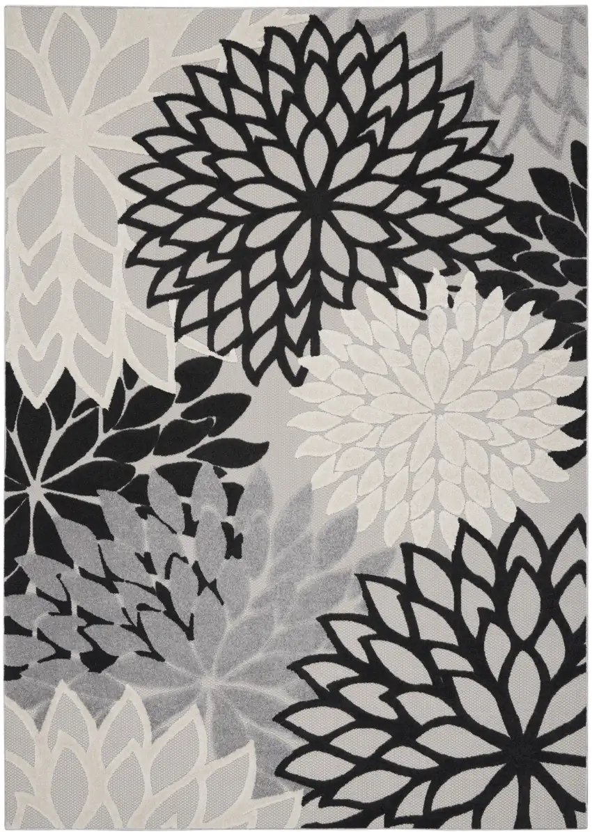 Black White Floral Indoor Outdoor Area Rug Photo 5