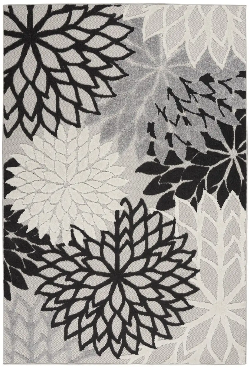 Black And White Floral Indoor Outdoor Area Rug Photo 2
