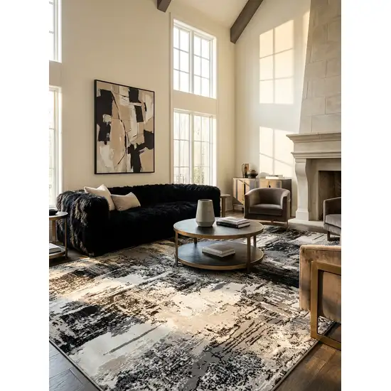 Black Gray and Beige Abstract Area Rug Photo 6