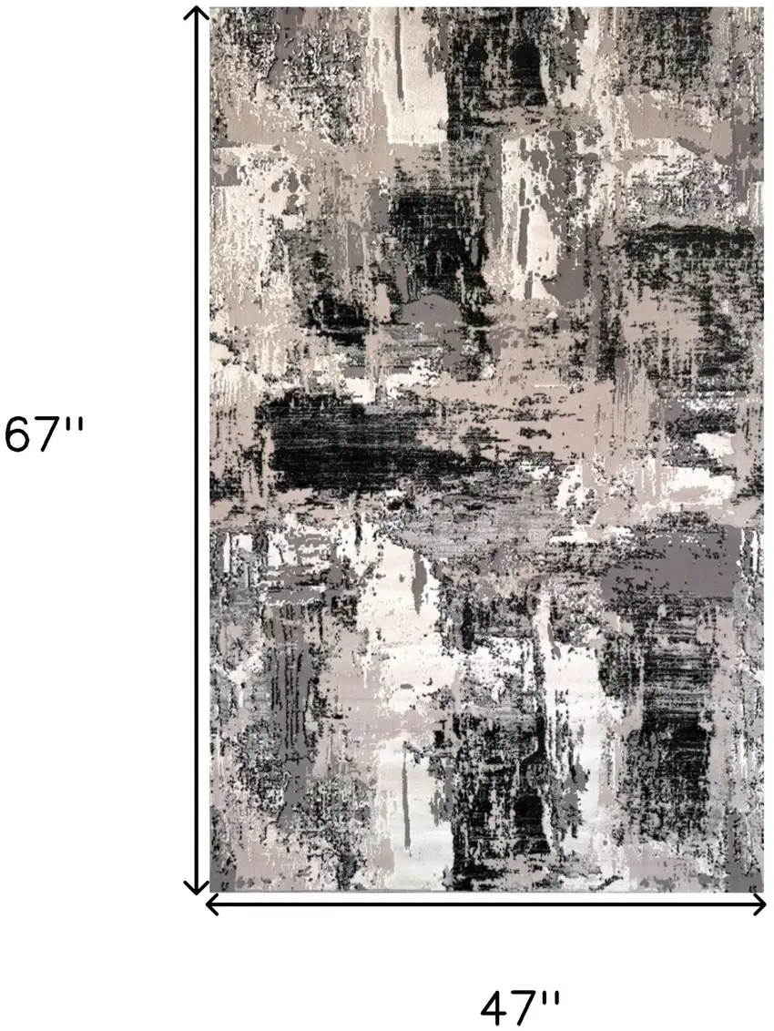 Black Gray and Beige Abstract Area Rug Photo 7