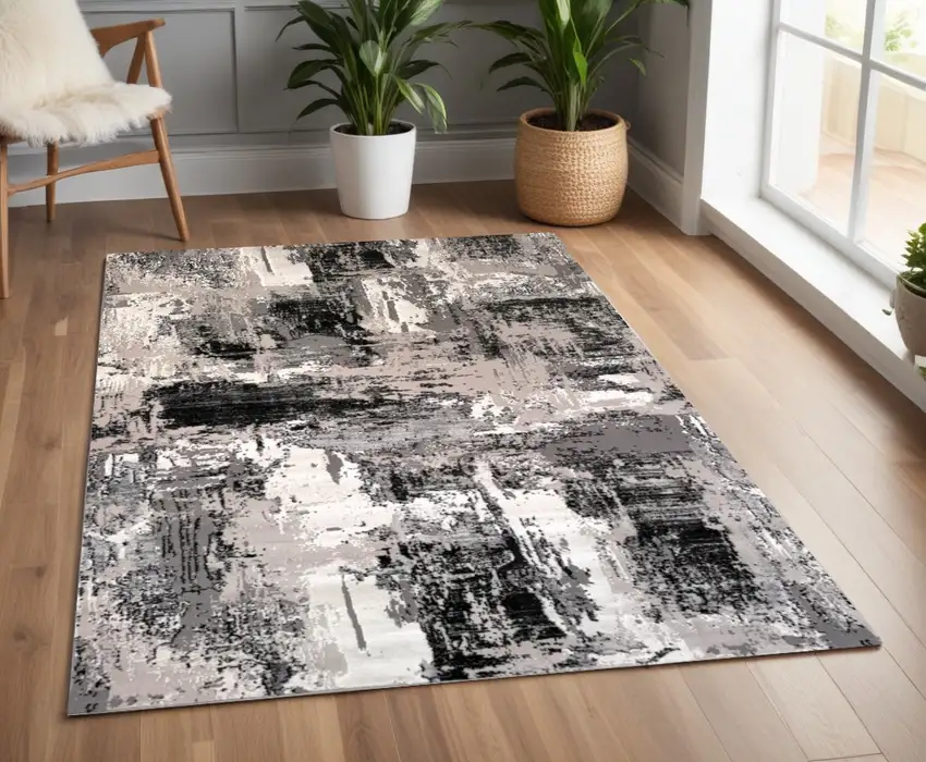 Black Gray and Beige Abstract Area Rug Photo 1