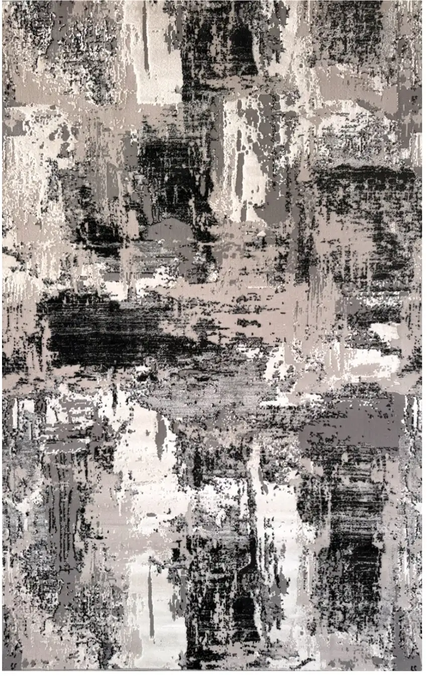 Black Gray and Beige Abstract Area Rug Photo 2