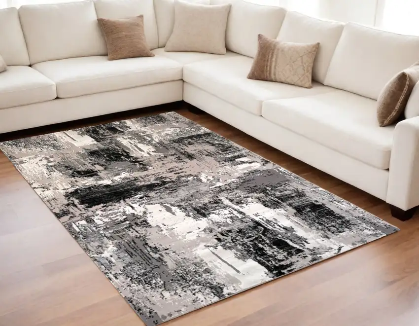 Black Gray and Beige Abstract Area Rug Photo 1