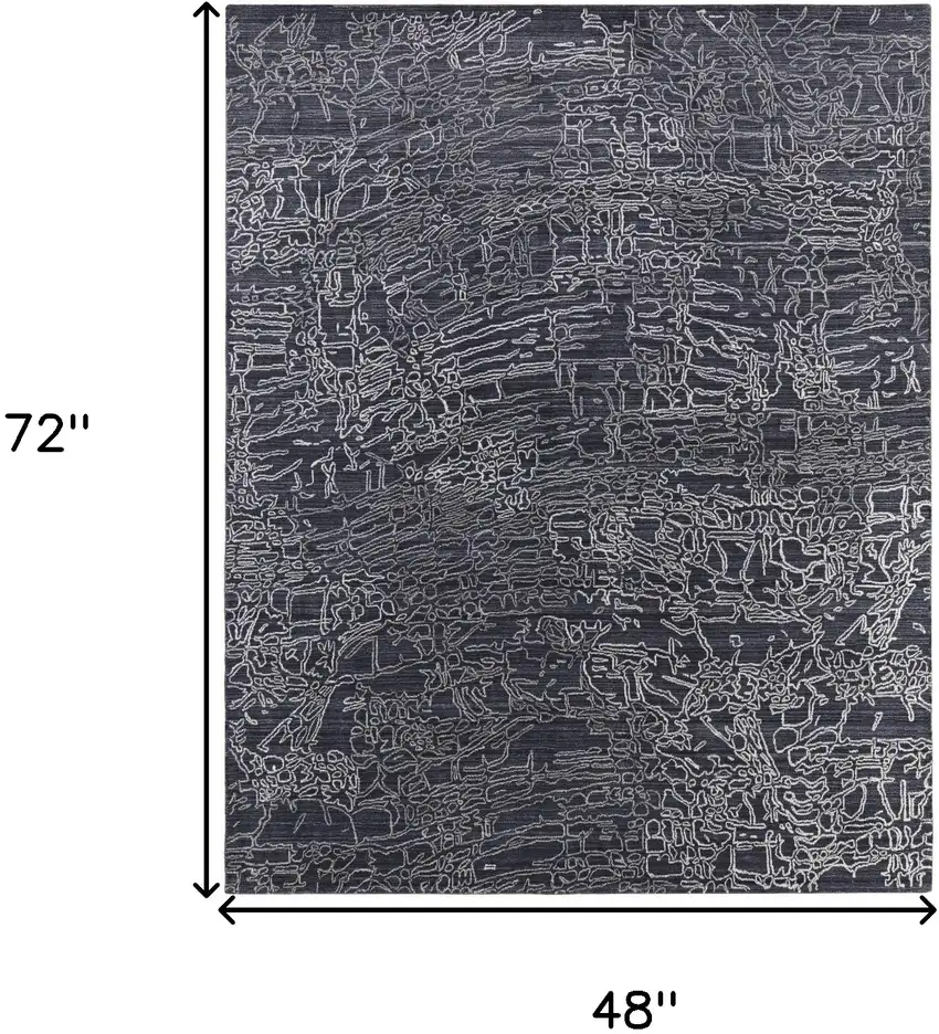 Black Gray and Ivory Abstract Hand Woven Area Rug Photo 3