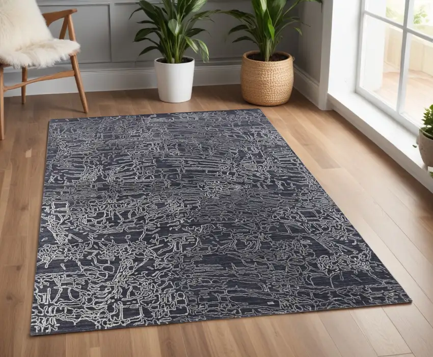 Black Gray and Ivory Abstract Hand Woven Area Rug Photo 1