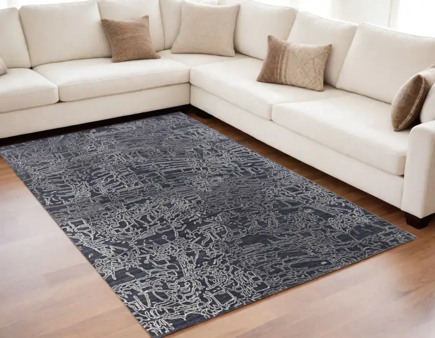 Black Gray and Ivory Abstract Hand Woven Area Rug Photo 1