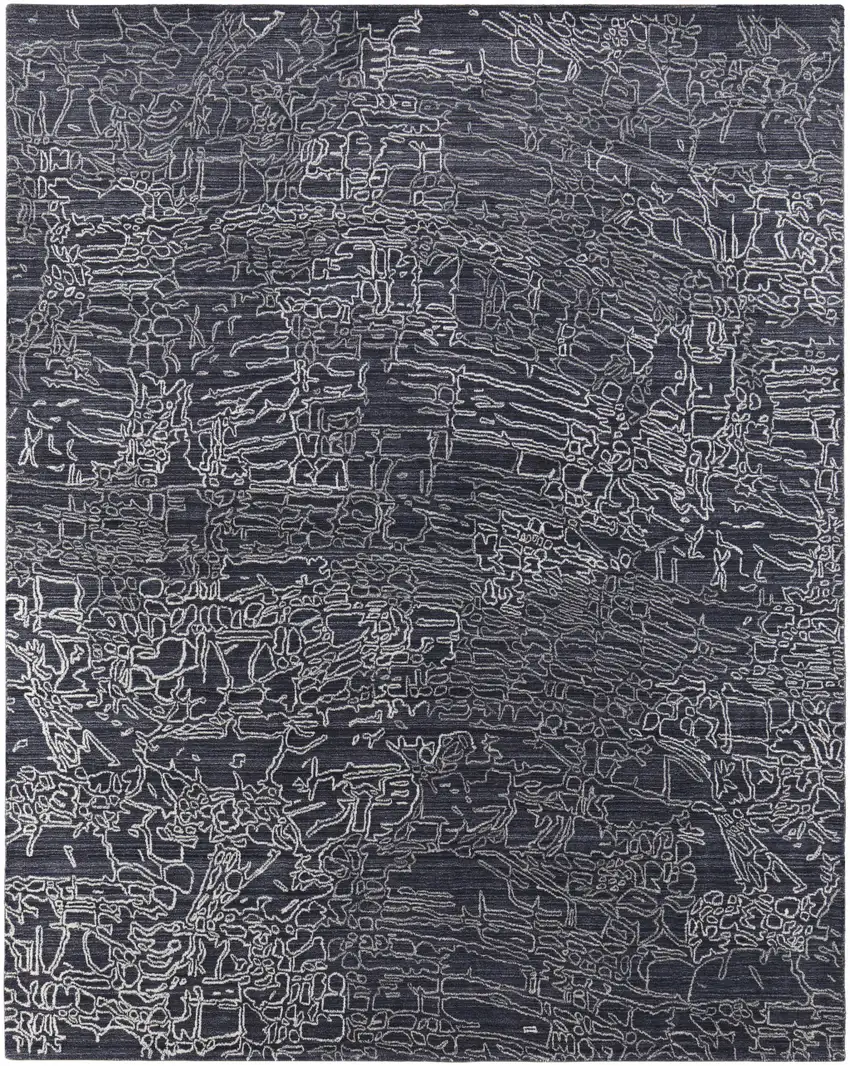 Black Gray and Ivory Abstract Hand Woven Area Rug Photo 4