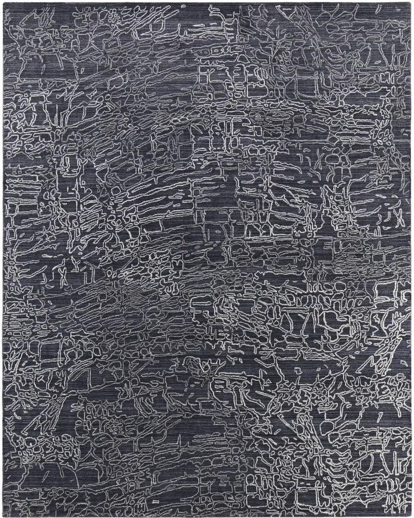 Black Gray and Ivory Abstract Hand Woven Area Rug Photo 5