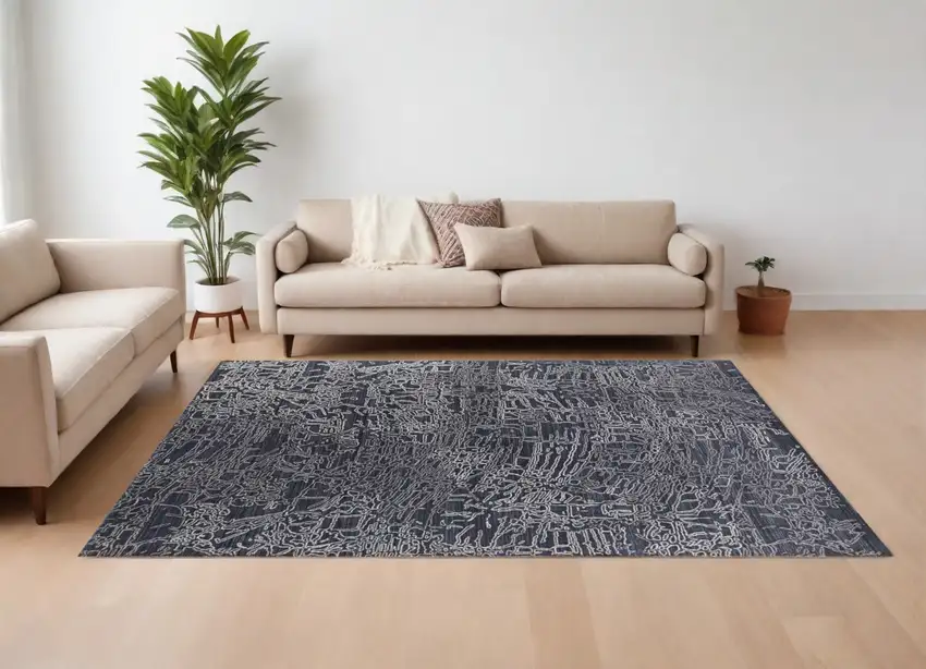 Black Gray and Ivory Abstract Hand Woven Area Rug Photo 1