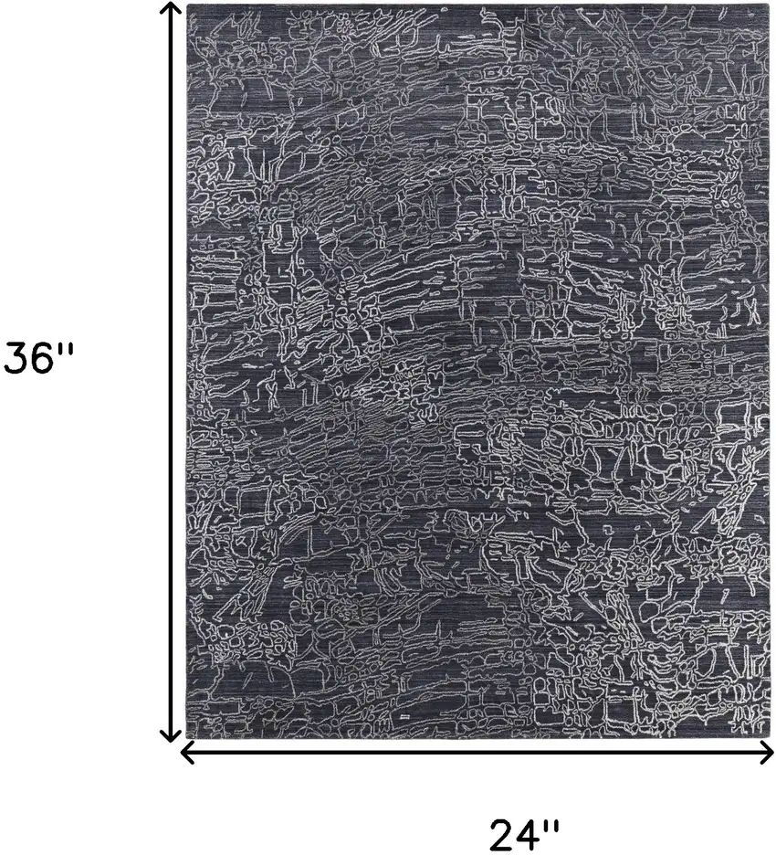 Black Gray and Ivory Abstract Hand Woven Area Rug Photo 3