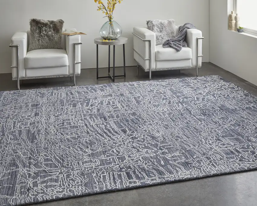 Black Gray and Ivory Abstract Hand Woven Area Rug Photo 6