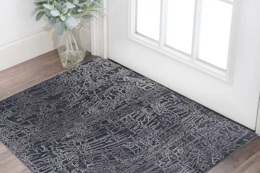 Black Gray and Ivory Abstract Hand Woven Area Rug Photo 1