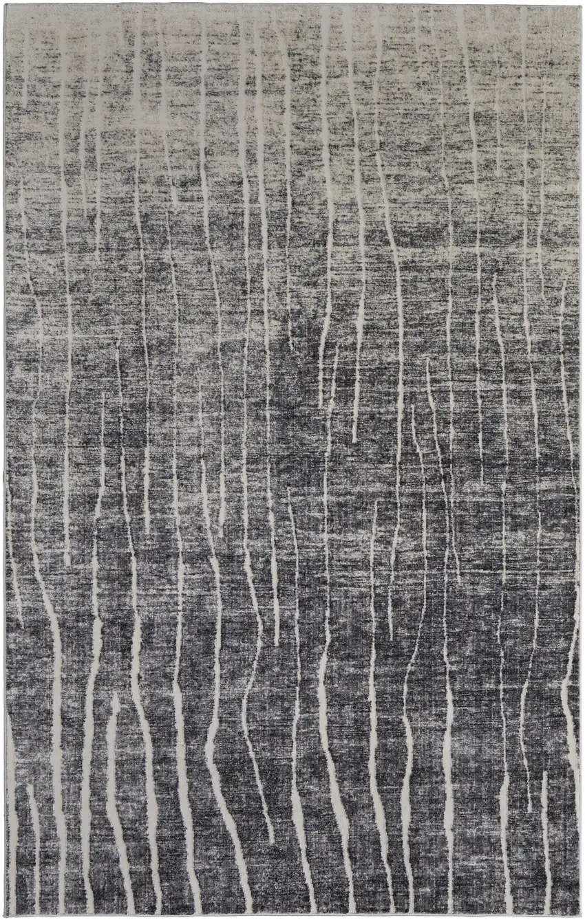 Black Gray and Ivory Abstract Power Loom Area Rug Photo 2