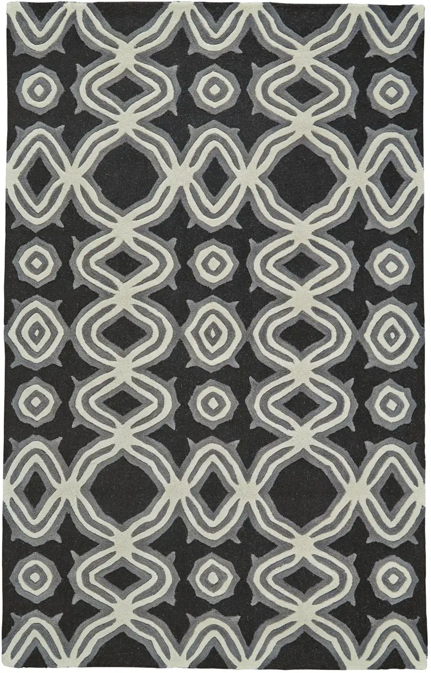 Black Gray and Ivory Wool Abstract Hand Tufted Area Rug Photo 4