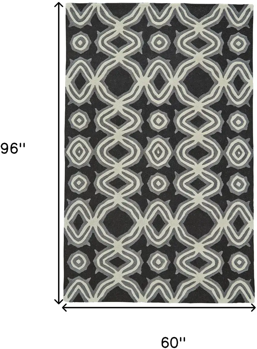 Black Gray and Ivory Wool Abstract Hand Tufted Area Rug Photo 7