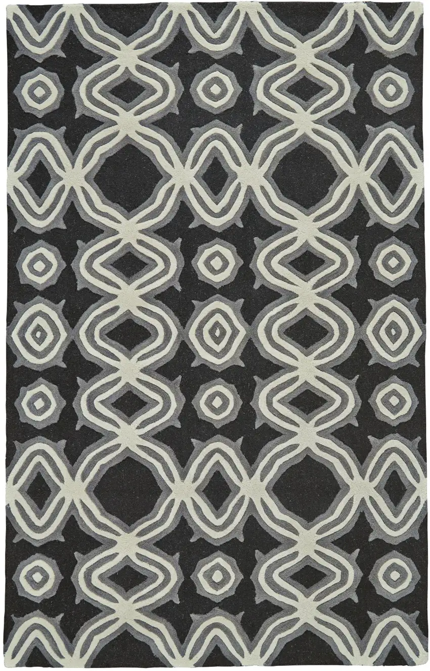 Black Gray and Ivory Wool Abstract Hand Tufted Area Rug Photo 3