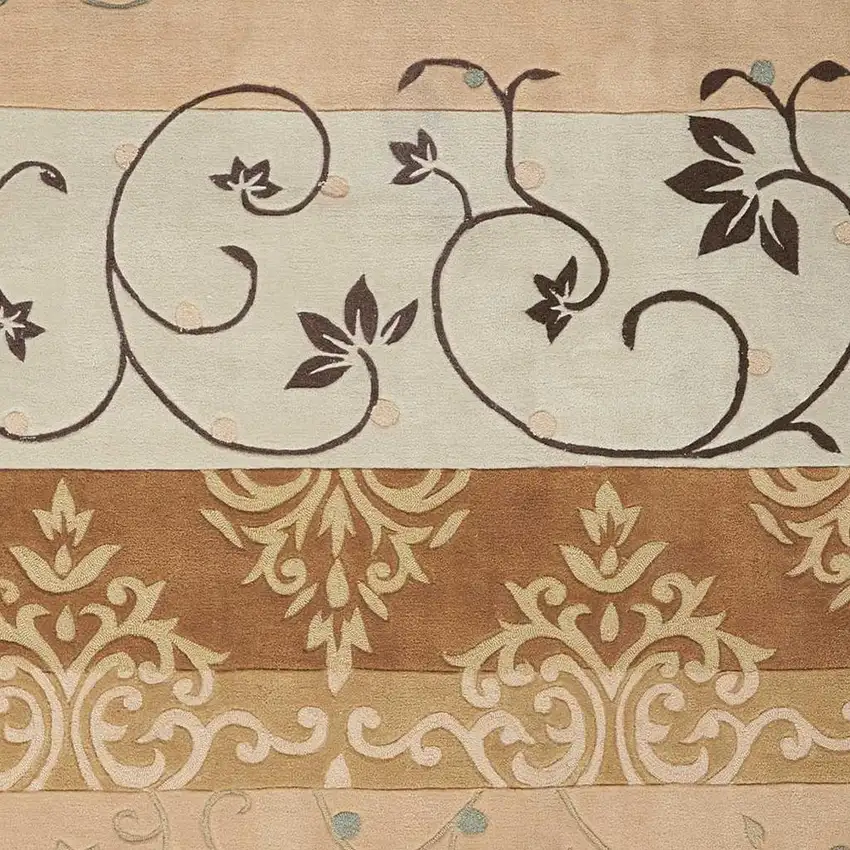 Black Gray and Tan Floral Vines Area Rug Photo 3