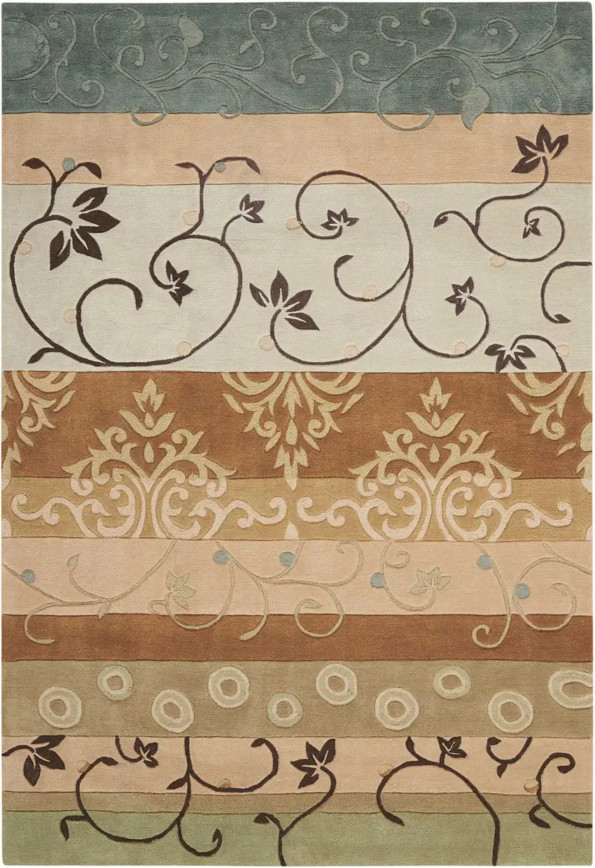 Black Gray and Tan Floral Vines Area Rug Photo 2