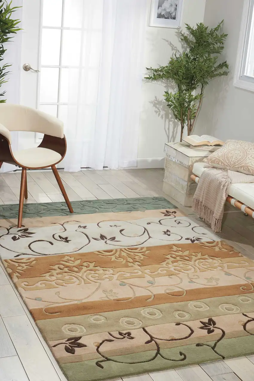 Black Gray and Tan Floral Vines Area Rug Photo 4