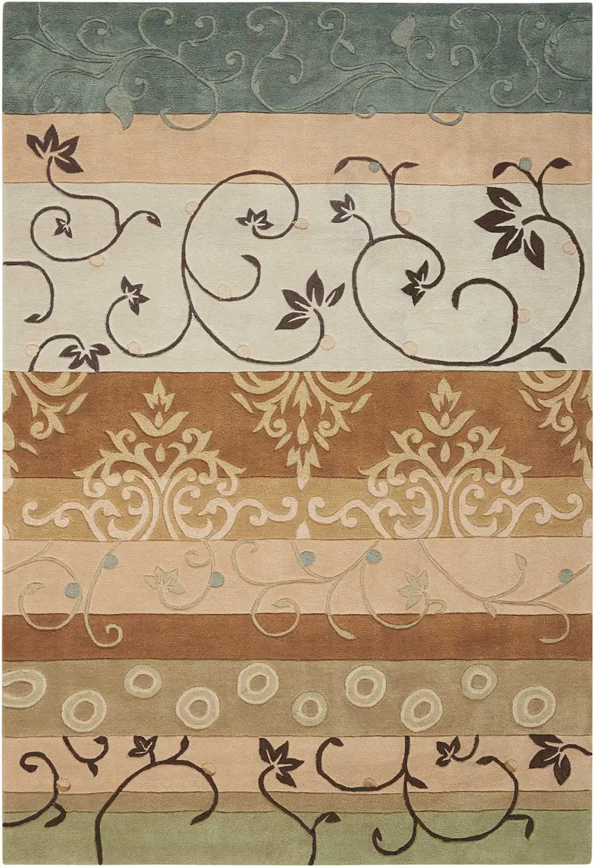 Black Gray and Tan Floral Vines Area Rug Photo 4
