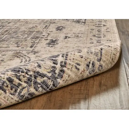 Black Gray and Tan Oriental Power Loom Worn Faded Area Rug Photo 7