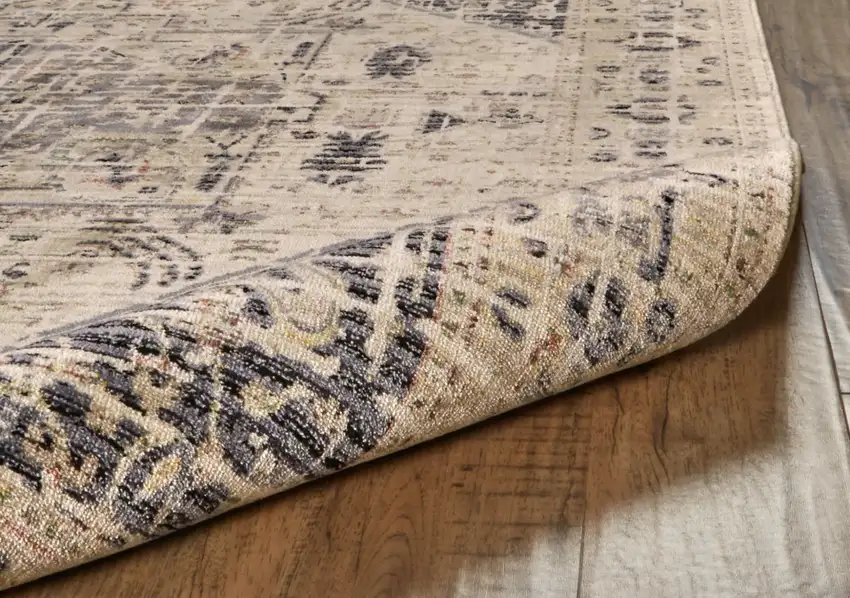 Black Gray and Tan Oriental Power Loom Worn Faded Area Rug Photo 7