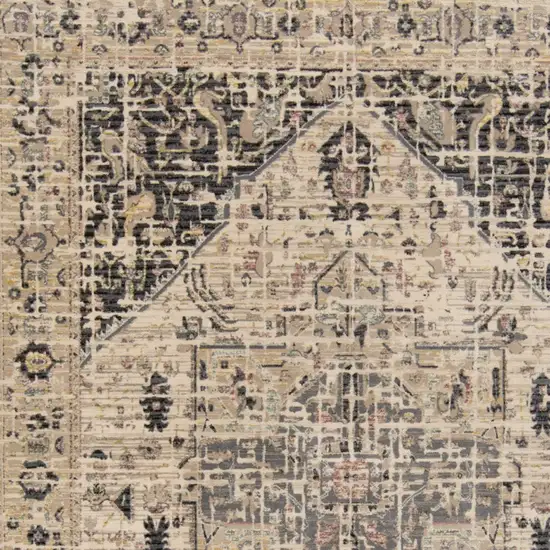 Black Gray and Tan Oriental Power Loom Worn Faded Area Rug Photo 8