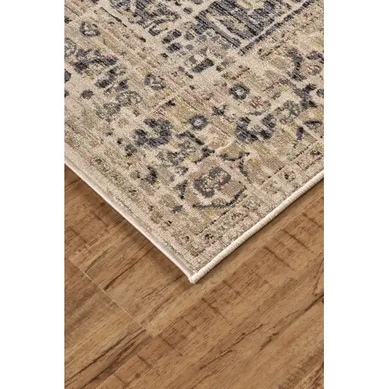 Black Gray and Tan Oriental Power Loom Worn Faded Area Rug Photo 5