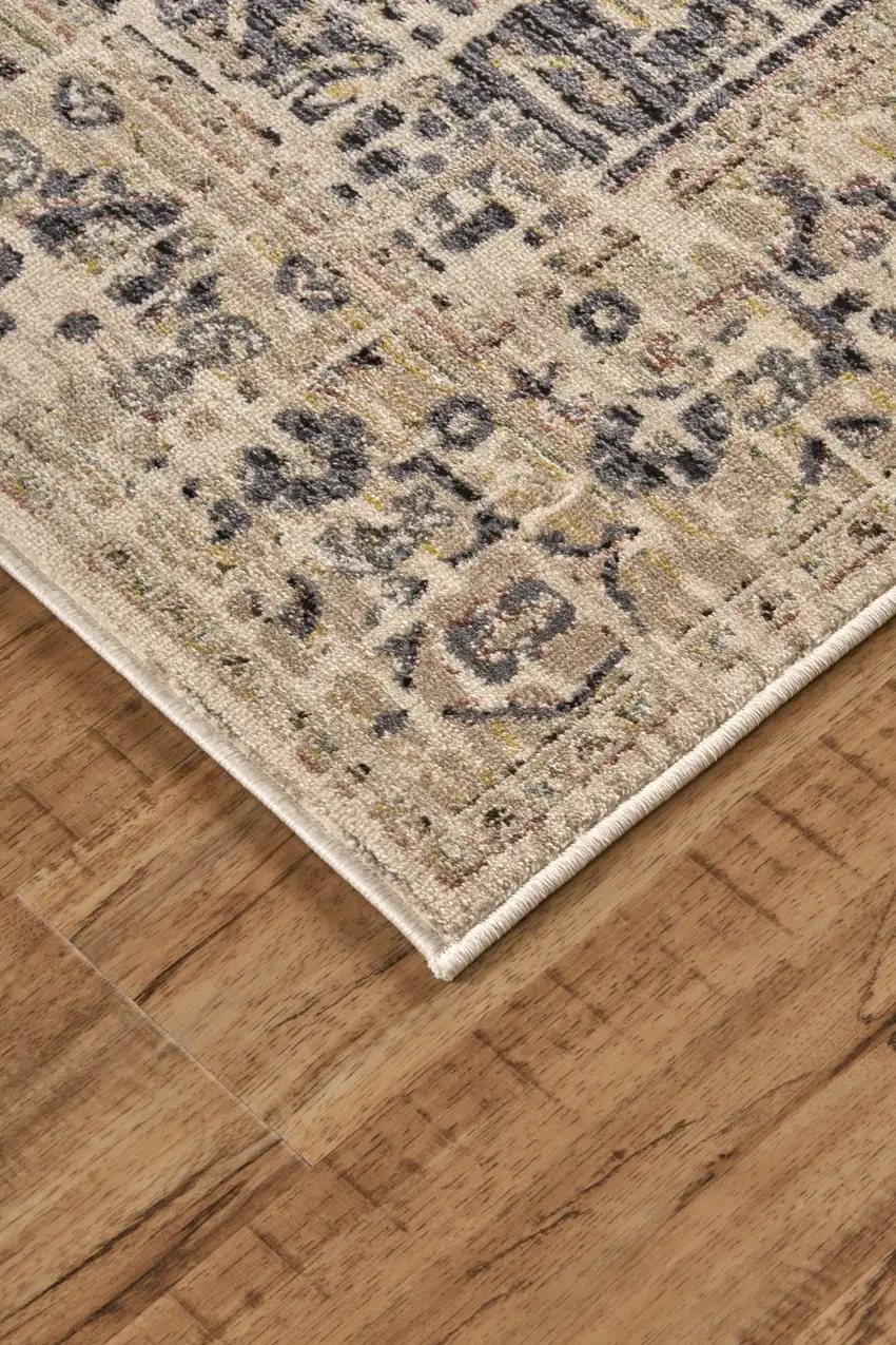 Black Gray and Tan Oriental Power Loom Worn Faded Area Rug Photo 5