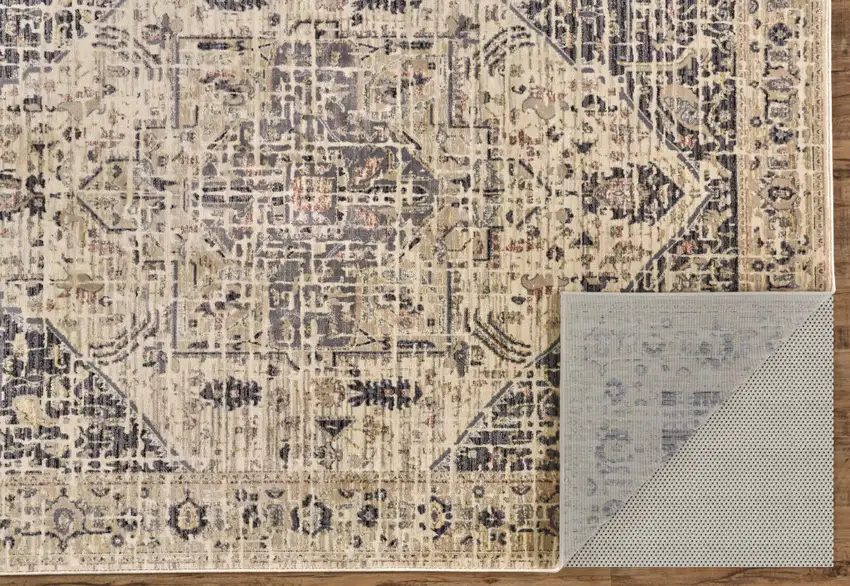 Black Gray and Tan Oriental Power Loom Worn Faded Area Rug Photo 6