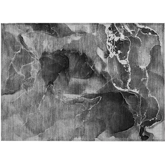 Black Gray and White Abstract Washable Non Skid Indoor Outdoor Area Rug Photo 2