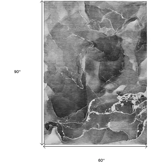 Black Gray and White Abstract Washable Non Skid Indoor Outdoor Area Rug Photo 3