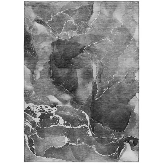 Black Gray and White Abstract Washable Non Skid Indoor Outdoor Area Rug Photo 4