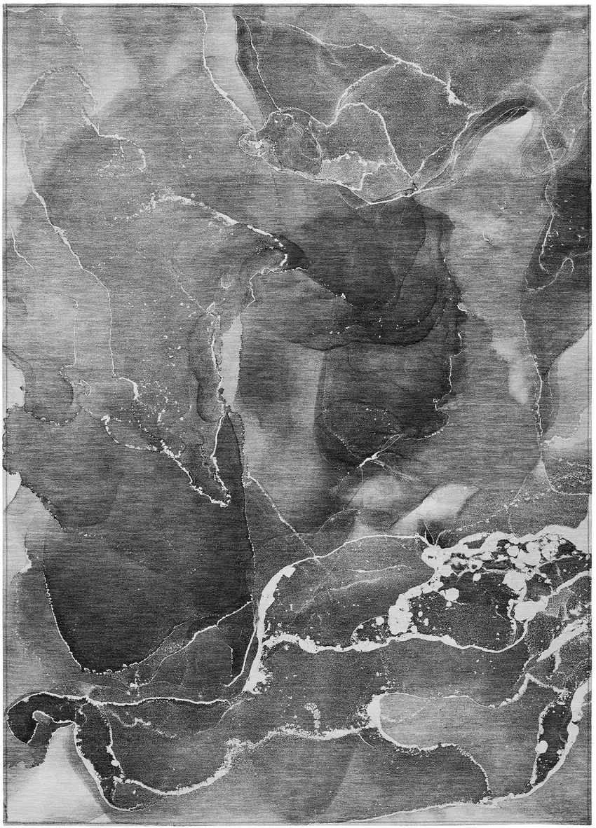 Black Gray and White Abstract Washable Non Skid Indoor Outdoor Area Rug Photo 2
