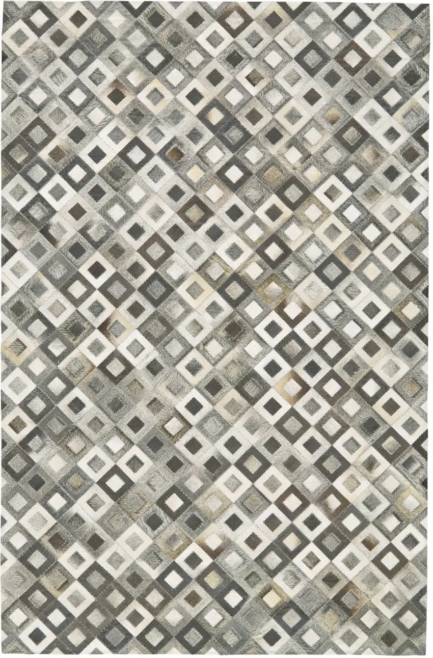 Black Gray and White Faux Cowhide Animal Print Power Loom Area Rug Photo 6
