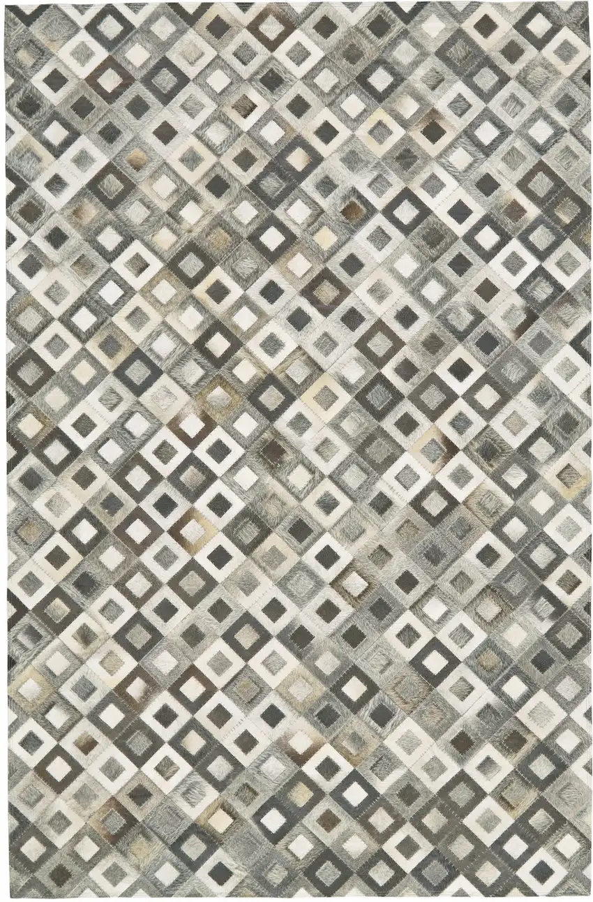 Black Gray and White Faux Cowhide Animal Print Power Loom Area Rug Photo 4