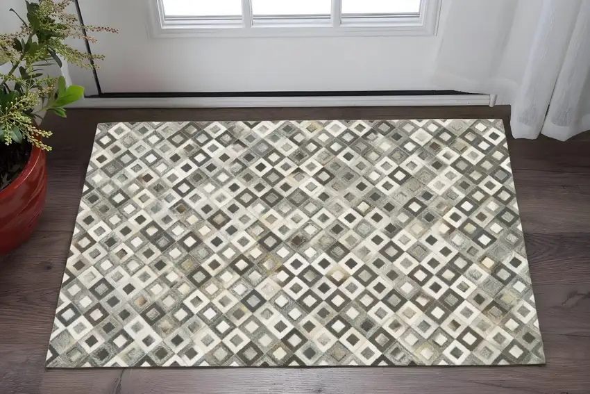 Black Gray and White Faux Cowhide Animal Print Power Loom Area Rug Photo 1