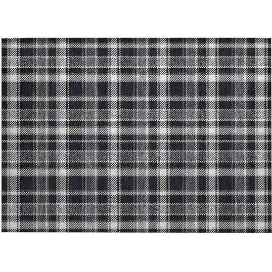 Black Gray and White Plaid Washable Non Skid Indoor Outdoor Area Rug Photo 2