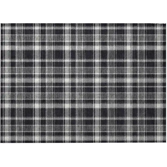 Black Gray and White Plaid Washable Non Skid Indoor Outdoor Area Rug Photo 4