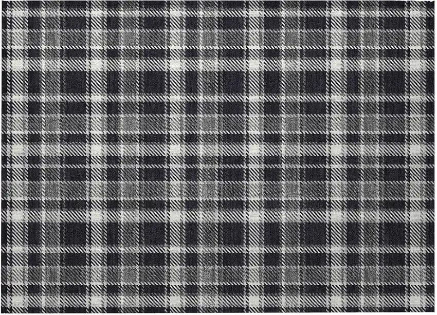 Black Gray and White Plaid Washable Non Skid Indoor Outdoor Area Rug Photo 4
