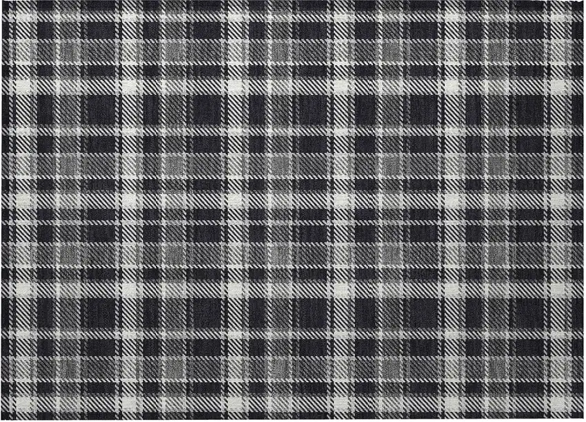 Black Gray and White Plaid Washable Non Skid Indoor Outdoor Area Rug Photo 4