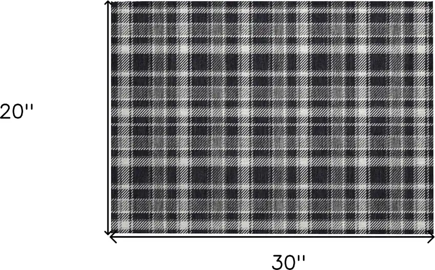 Black Gray and White Plaid Washable Non Skid Indoor Outdoor Area Rug Photo 3