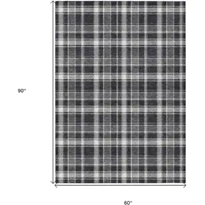 Photo of Black Gray and White Plaid Washable Non Skid Indoor Outdoor Area Rug