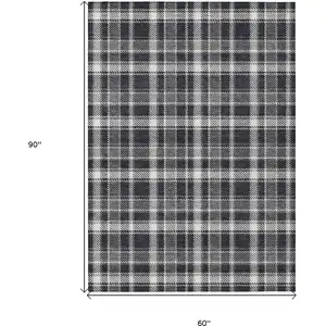 Photo of Black Gray and White Plaid Washable Non Skid Indoor Outdoor Area Rug