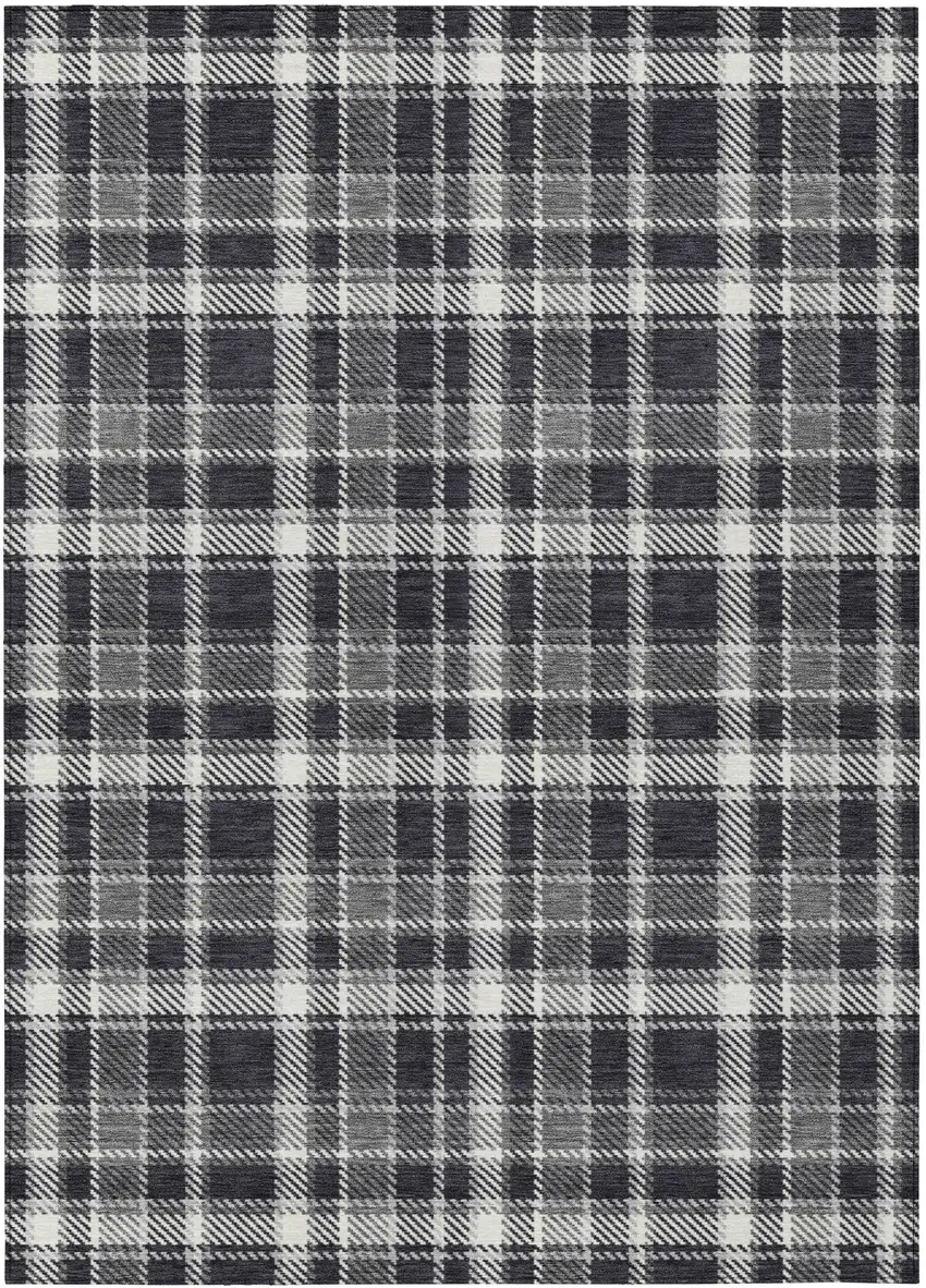 Black Gray and White Plaid Washable Non Skid Indoor Outdoor Area Rug Photo 2
